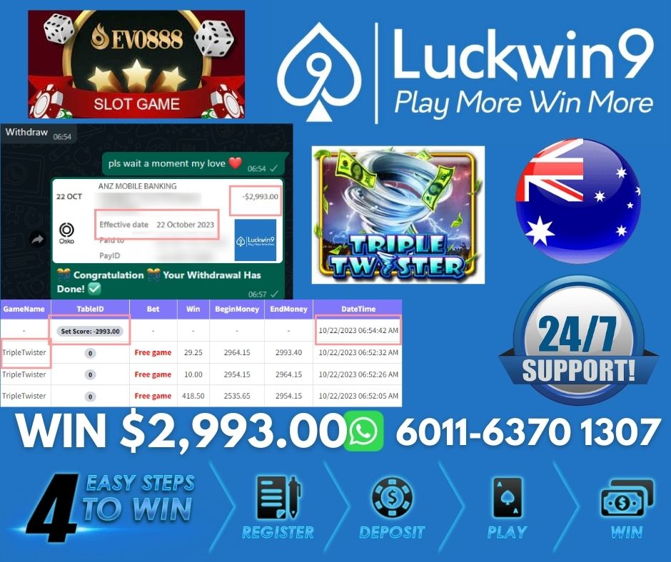 LuckWin9Aus's tweet photo. Luckwin9 🍀🇦🇺

Hooray‼️‼️Our Lucky Member Get Withdrawal👏🏻👏🏻

🎰 Platform : Evo888
🎮 Game : Triple Twister
💰 Winnings : $2,993.00

➡️Come on join Luckwin9 You will be the next Lucky Star !!🏆
WhatsApp : https://t.co/5xPclKs63Z https://t.co/4w9EFWwOo0