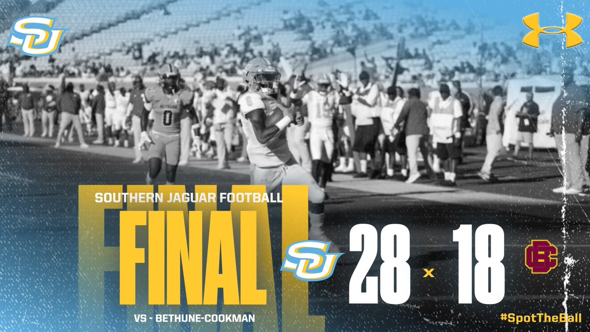 SouthernUsports's tweet image. Jags Win!

Final from EverBank Stadium in Jacksonville, FL

SU - 28
BCU - 18

#GoJags | #SouthernIsTheStandard | #ProwlOn | #ElevateTheStandard