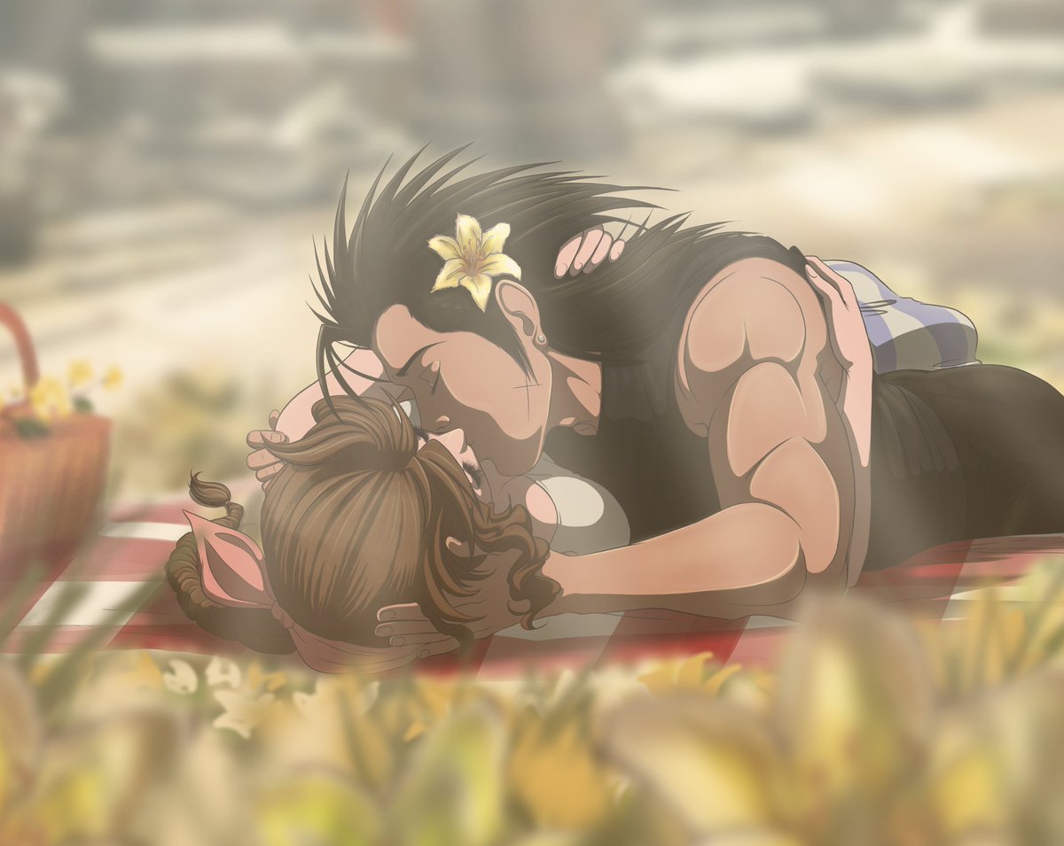 In #FF7EC when Aerith wanted nothing more than to have a picnic, I can see Zack  eagerly wanting to fulfill that tiny wish. And of course it would lead to kissing atop a beautiful flowerbed. 🥰☺️#zerith #zackfair #aerith #CrisisCore #FF7CCR #Reunion #kiss #FF7Rebirth