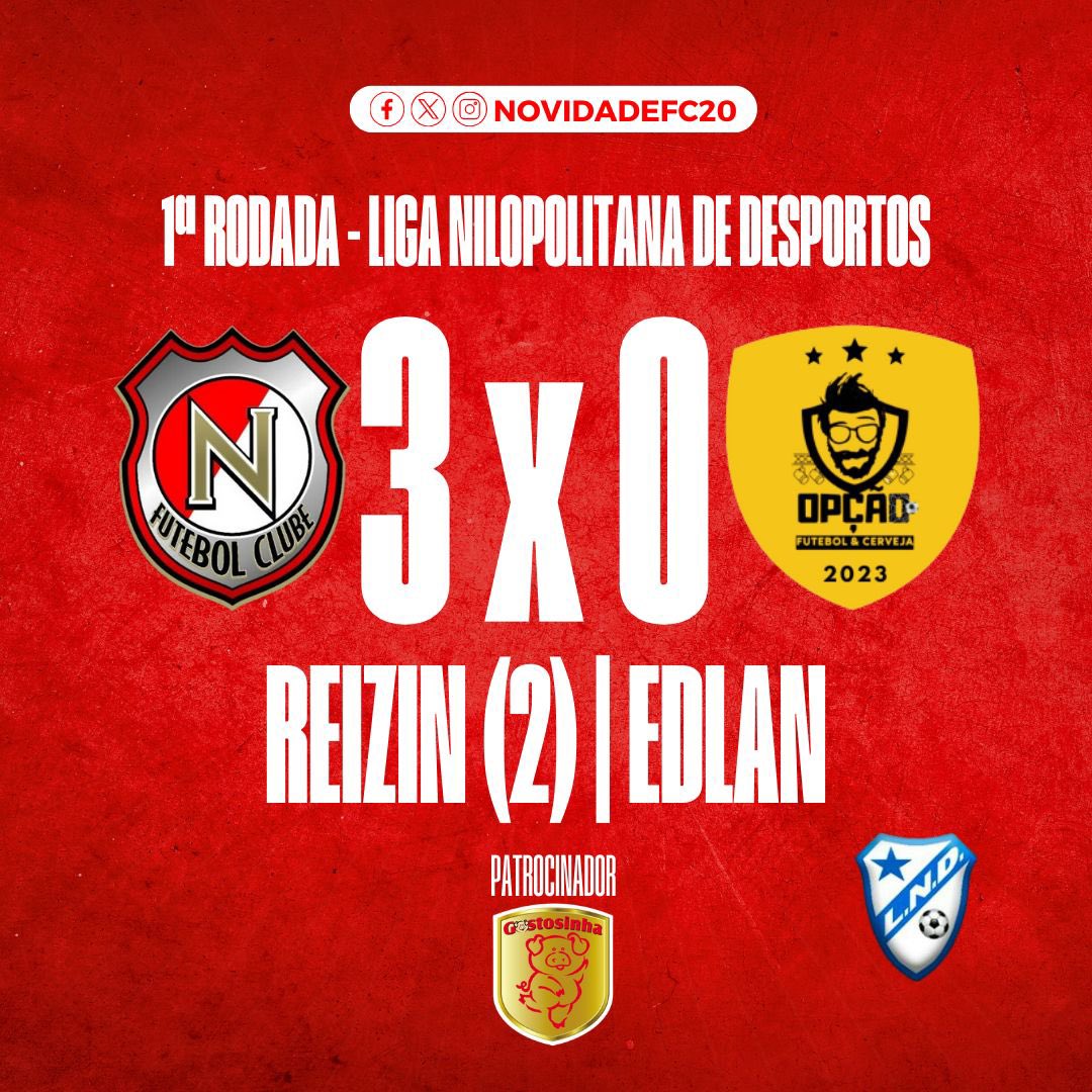 NovidadeFC20's tweet photo. PEGAMOS 🔴⚪️

Com show do R7👑, Novidade estreia com vitória sobre o Opção por 3 a 0 em Nilópolis. O @reizin98 marcou dois e @Edlan_02 fechou o placar. 

A tropa do Ratão começou com tudo. Avante ❤️🤍✍🏻🥳 https://t.co/ZuEeTpM6ll