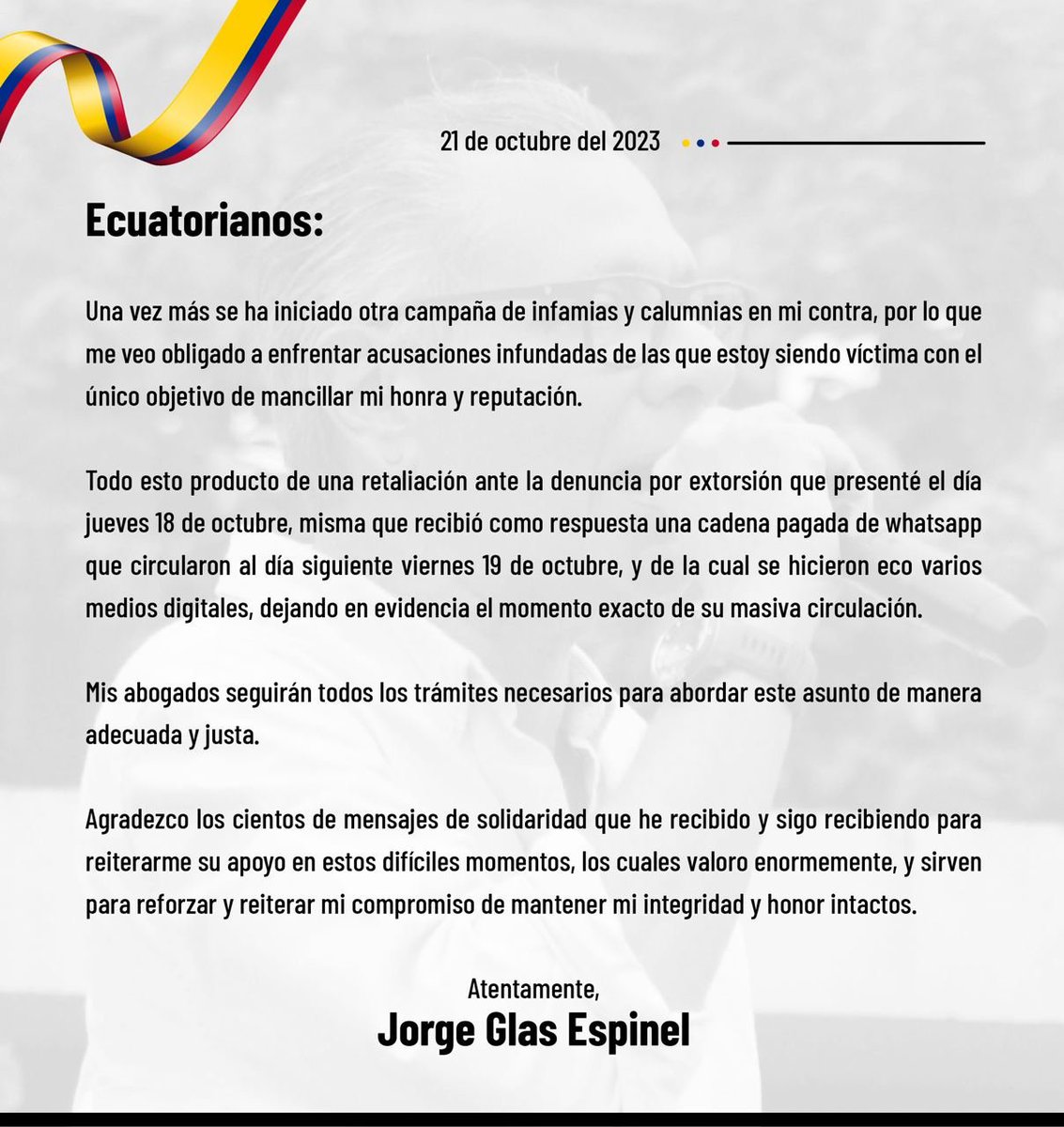 Jorge Glas al país.