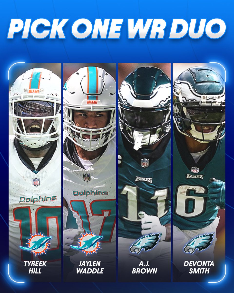 NFLonPrime's tweet photo. 🔁 for Tyreek Hill and Jaylen Waddle
❤️ for AJ Brown and DeVonta Smith https://t.co/p4z1OSB8HB