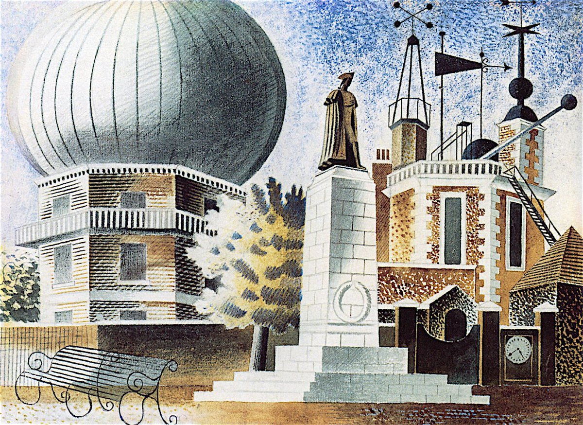 Greenwich Observatory, Eric Ravilious, 1937. The original artwork is in the collection of <a href="/ltmuseum/">London Transport Museum</a>. #London