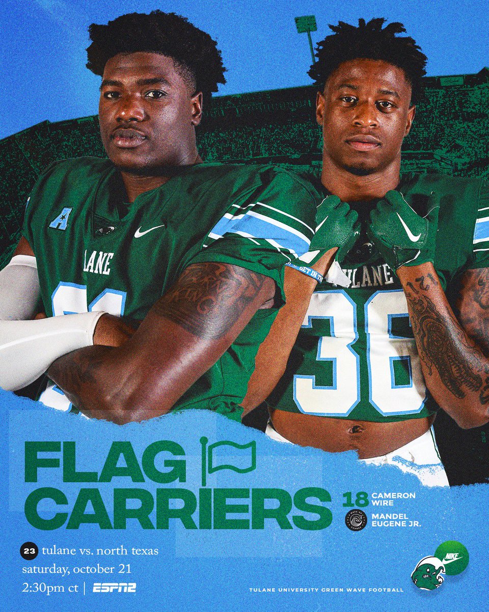 GreenWaveFB's tweet photo. Flags for Game 7 🌊

#RollWave | #NOLABuilt https://t.co/mBM85zvksF