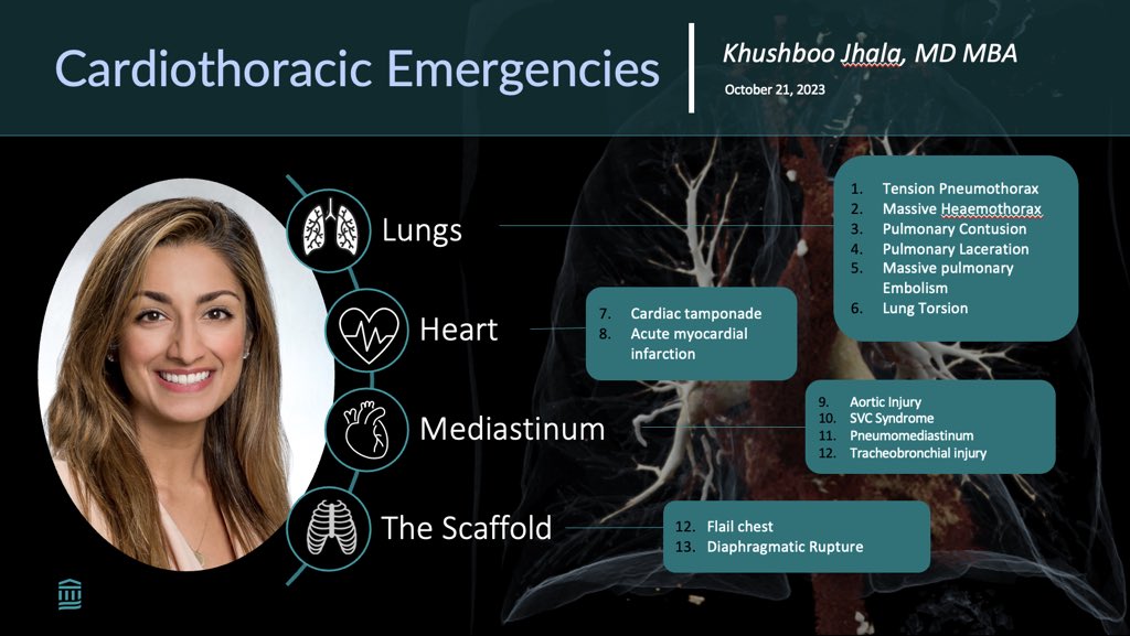 Had a great time presenting at the @ERadSociety 2023 High Yield Case Review with a phenomenal interactive audience! 🫀🫁Cardiothoracic emergencies can be high pressure (literally!); look out for the key findings that clue into the need for emergent intervention @BWHRadEdu