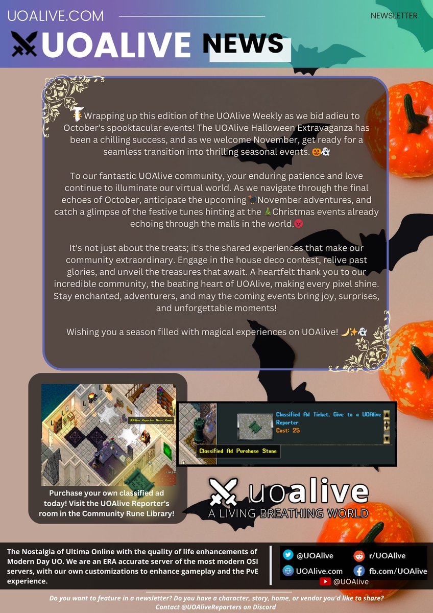 UOAlive's tweet photo. This weeks UOAlive Newsletter: Ultima Online on the Go with Mobile UO! - Join https://t.co/C0mnPOUMwa today, the #1 Populated PvM/PvE Ultima Online Server!
@pcgamer @GameSpot @PCMag
#uo #ultimaonline #mmo #MMORPG #halloween https://t.co/DJRQ80t36h