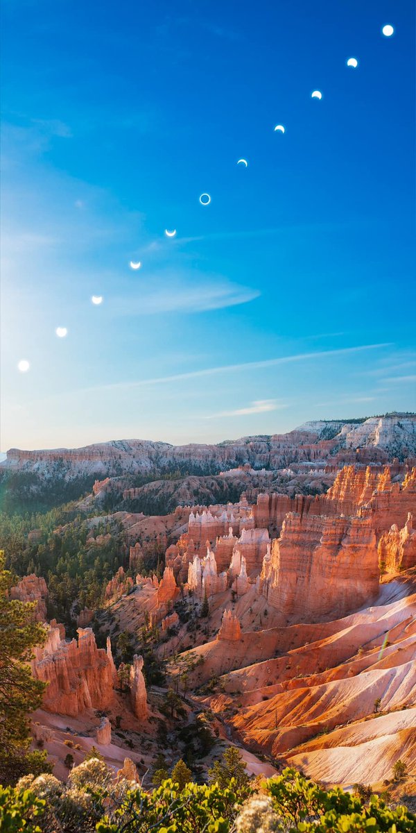 accuweather's tweet photo. History repeats itself: Bryce National Park was christened 100 years ago during a year with a solar eclipse, and last weekend, another stunning eclipse graced the sky during its anniversary.  🤩 https://t.co/aVkyp25cQ3