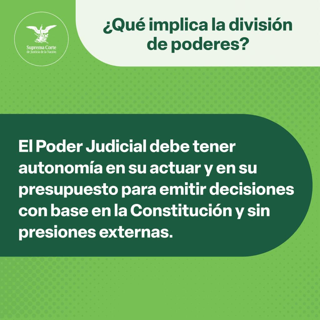 SCJN's tweet photo. La división de poderes se establece en #LaConstitución y tiene por objeto evitar el abuso y concentración del poder público

Conoce por qué es importante respetar la división de poderes 👇

#LaCorteContigo
#SaberEsTuDerecho https://t.co/6lV662Dn7C