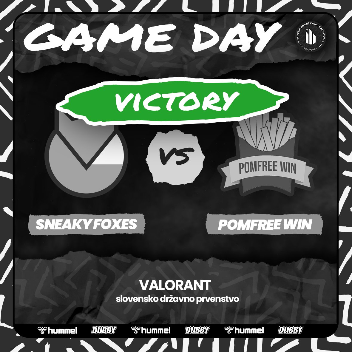 We've ended today's evening with another victory in the Slovenian nationals in Valorant. Great job!
<a href="/eszslovenije/">E-športna zveza Slovenije</a> 
Partnered with: hummel, <a href="/DubbyEnergy/">DUBBY®</a>