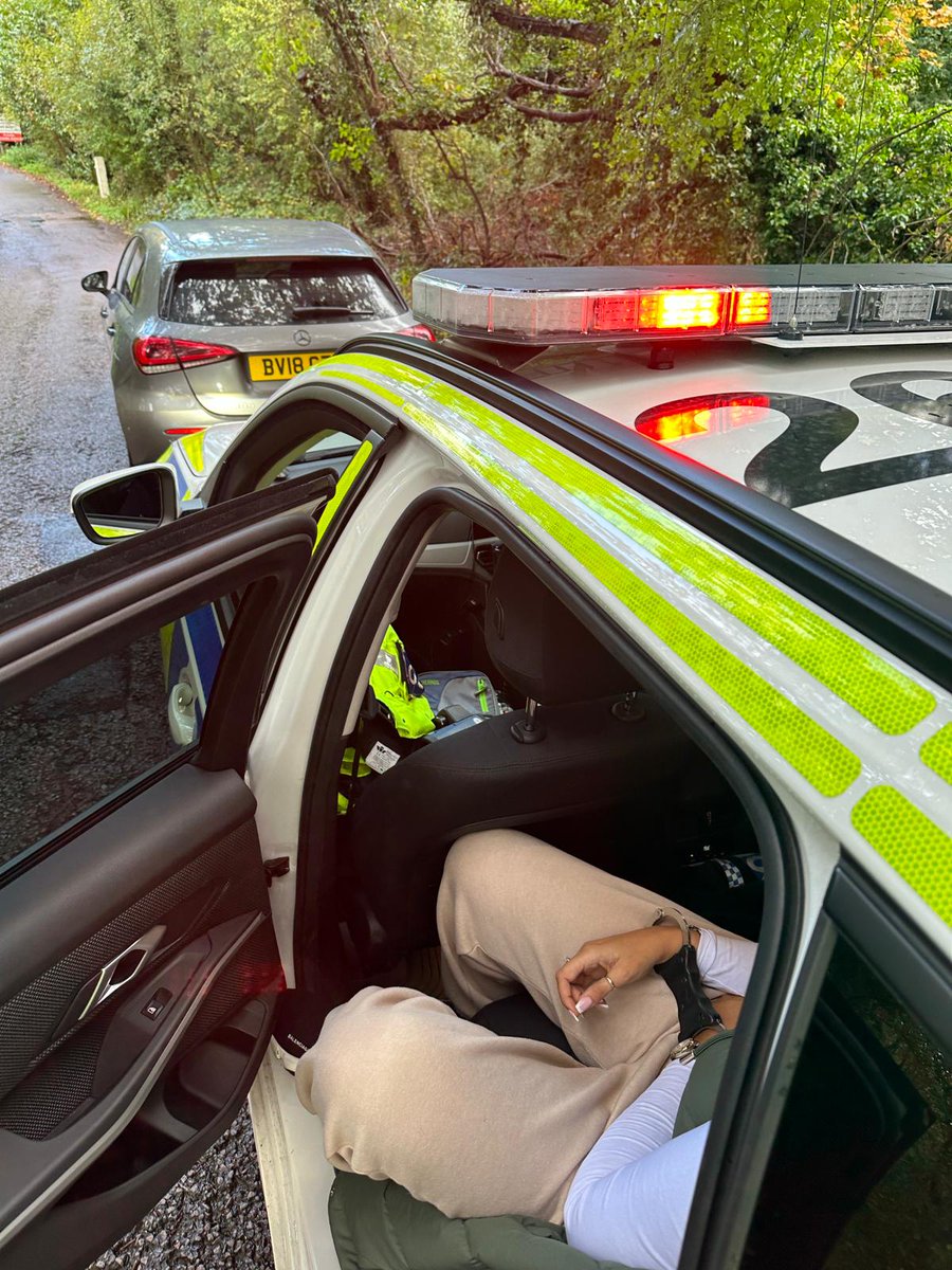 SurreyRS's tweet photo. Vehicle stopped by #VanguardRST after being recorded speeding on St Peter's Way, Addlestone. There was intel from @nottspolice driver may be disqualified. Driver initially lied about identity, but #MobileBiometrics &amp; a suspicious officer caught her out. Arrested &amp; vehicle seized. https://t.co/zBAmdEN8rb