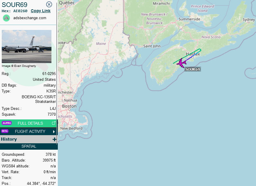SirListenalot's tweet photo. Oct19 2305z #KC135 #AE0260 as #SOUR69 out of Pease about to join #AXIS41 (EC130?) for AR in the block 12K-15K ft 
2355z Ready with AXIS41, turning around to pick up #AXIS43 (EC130?) for AR in the block 12K-15K ft
Oct20 0135z Mission completed, SOUR69 heading for McDill https://t.co/ezsAlryIZP