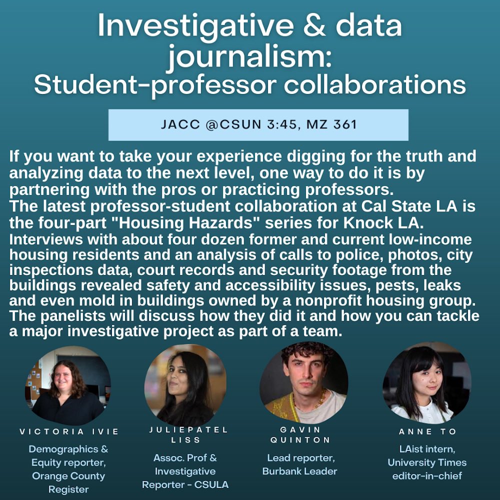 Pretty wild I went to JACC as a student journalist and today I’ll be talking at a JACC panel! Me, <a href="/AnneTo_2/">Anne To</a>, <a href="/GavinJQuinton/">Gavin J. Quinton</a> and <a href="/juliepatel/">Julie Patel Liss</a> will be discussing our three-part investigative journalism piece published on  <a href="/KnockDotLA/">Knock LA</a>, about housing

Read: knock-la.com/aids-healthcar…