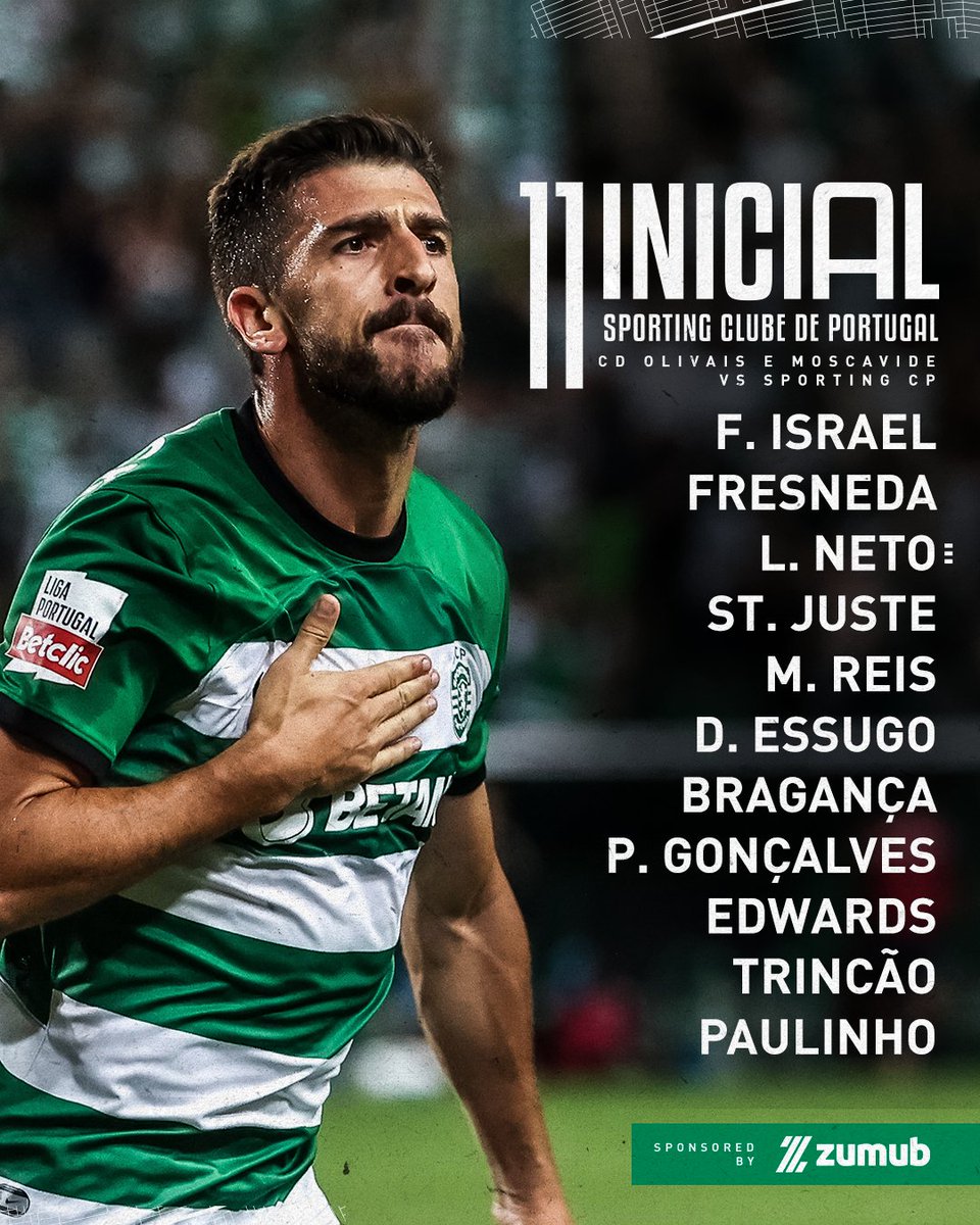 SportingCP's tweet photo. Os Leões 👥 titulares no jogo de hoje! #CDOMSCP https://t.co/CqFeWffMdN