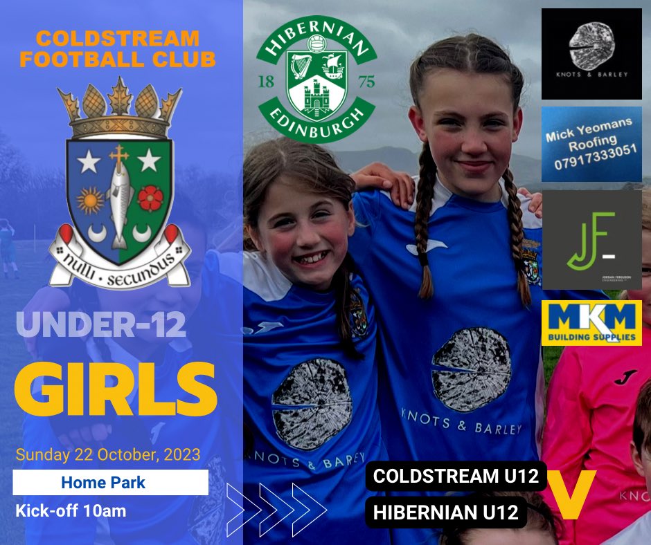ColdstreamGirls's tweet image. 🔵⚪️ S U N D A Y M A T C H  🔵⚪️

🆚Coldstream U12 v @HFCGirlsAcademy U12
🗓️Sunday 22 October
⏰10am
📍Home Park, Coldstream 
➡️U12 additional fixture
#shecanshewill