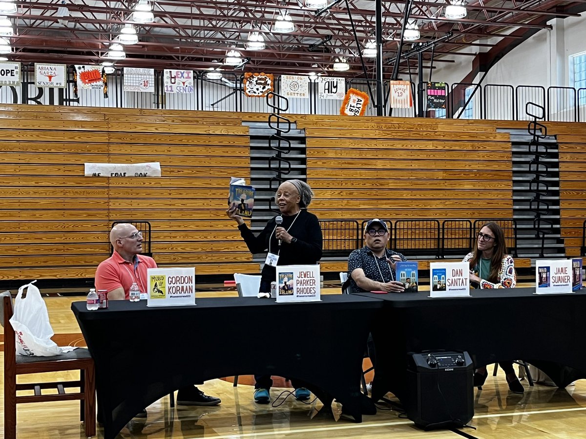 jeremyrayross's tweet photo. Great panel of authors at #tweensread23 at @tweensread book festival in Houston, TX! @dsantat @gordonkorman Jewell Parker Rhodes and @jamiesumner_
Special thanks to @BlueWillowBooks for supporting the festival and providing these amazing books from all authors and artists! https://t.co/TjGZbxYsje