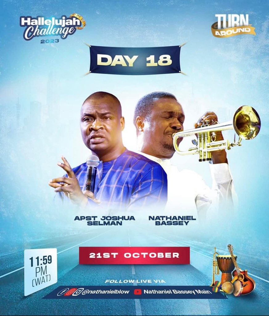 koinoniaeni's tweet photo. Dear Precious Saints,

It’s going to be a phenomenal time tonight with our Father, Apostle Joshua Selman and Pastor Nathaniel Bassey at the Halleluyah Challenge 2023 (Day 18).

You don’t want to miss this for anything. It starts by 11:59pm (WAT) tonight. You can use these platforms to join us:
YouTube: Nathaniel Bassey Main
Instagram, Mixlr and Facebook: @nathanielblow 

Share this information with everyone. We love and celebrate you.

#ApostleJoshuaSelman
#KoinoniaGlobal
#HalleluyahChallenge2023