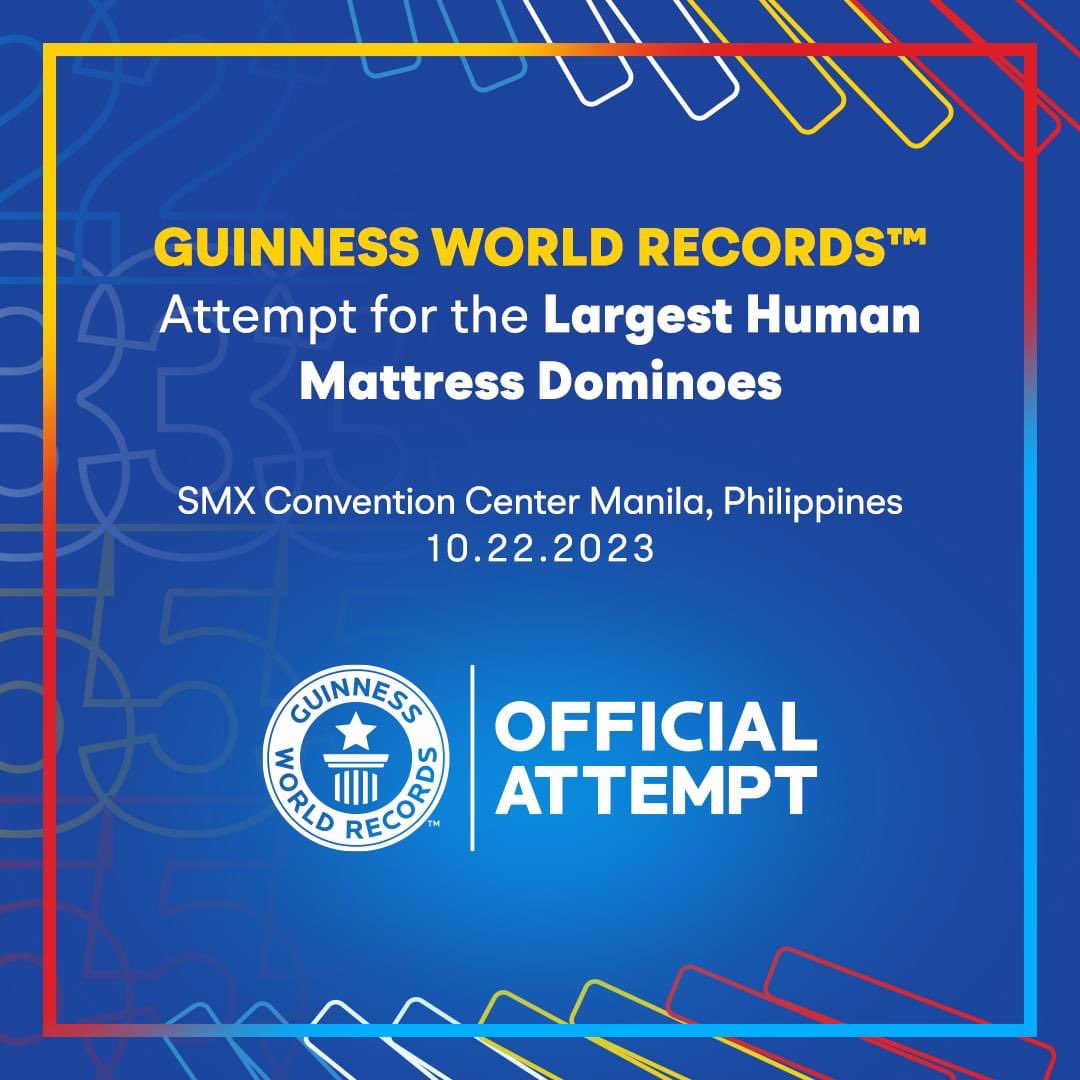 uratex_ph's tweet photo. Exciting things are happening today and we want YOU to be a part of it. 

Visit our page and check our Stories for live updates! 🌟 

#GuinnessWorldRecords #WorldRecord4Uratex #UratexHumanMattressDominoes #Uratexat55 https://t.co/px7lQ6cC45