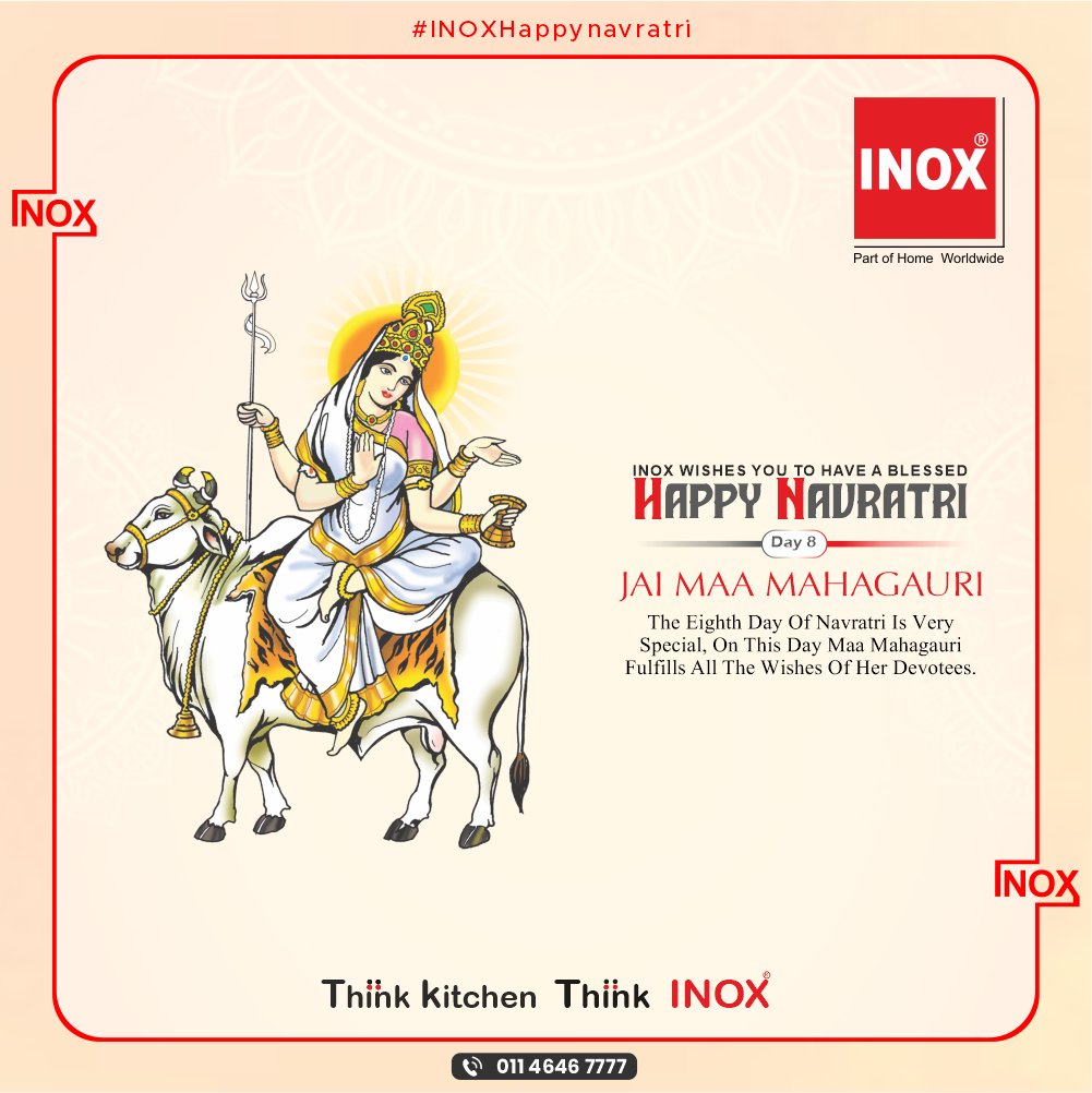 decor_inox's tweet photo. JAI MAA MAHAGAURI🙏🏻
#The Eighth Day Of #Navratri Is Very Special, On This Day Maa #Mahagauri Fulfills All #The Wishes Of Her #Devotees.
#inox #inoxdecor #inox #maamahagauri https://t.co/VvBaQvav8D