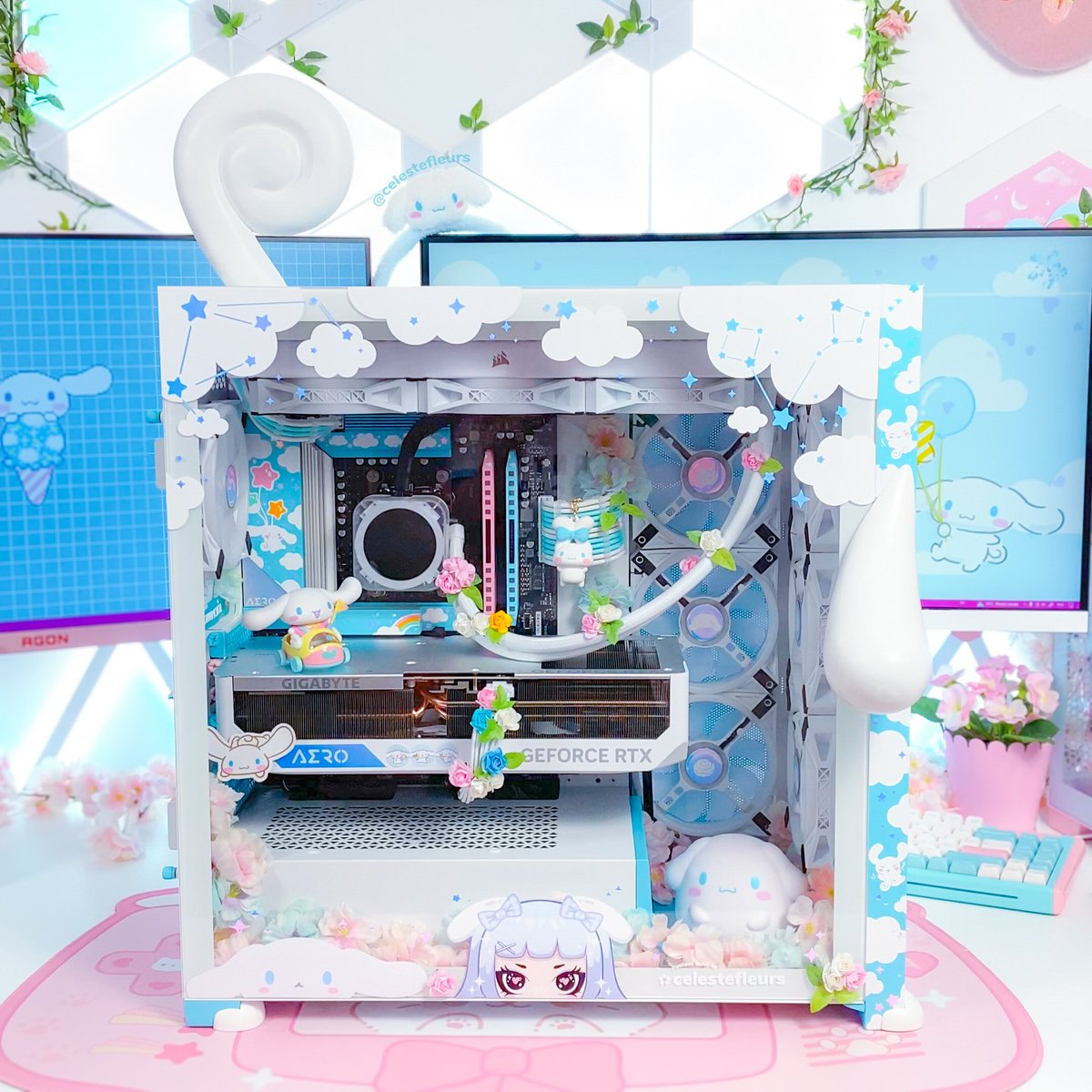 peep my new cinnamoroll inspired setup!!! 🩵☁️✨ i teamed up with <a href="/AORUS_UK/">AORUS UK & IE</a> to make a cute custom gaming pc build + it’s taken me sooo long to design!!