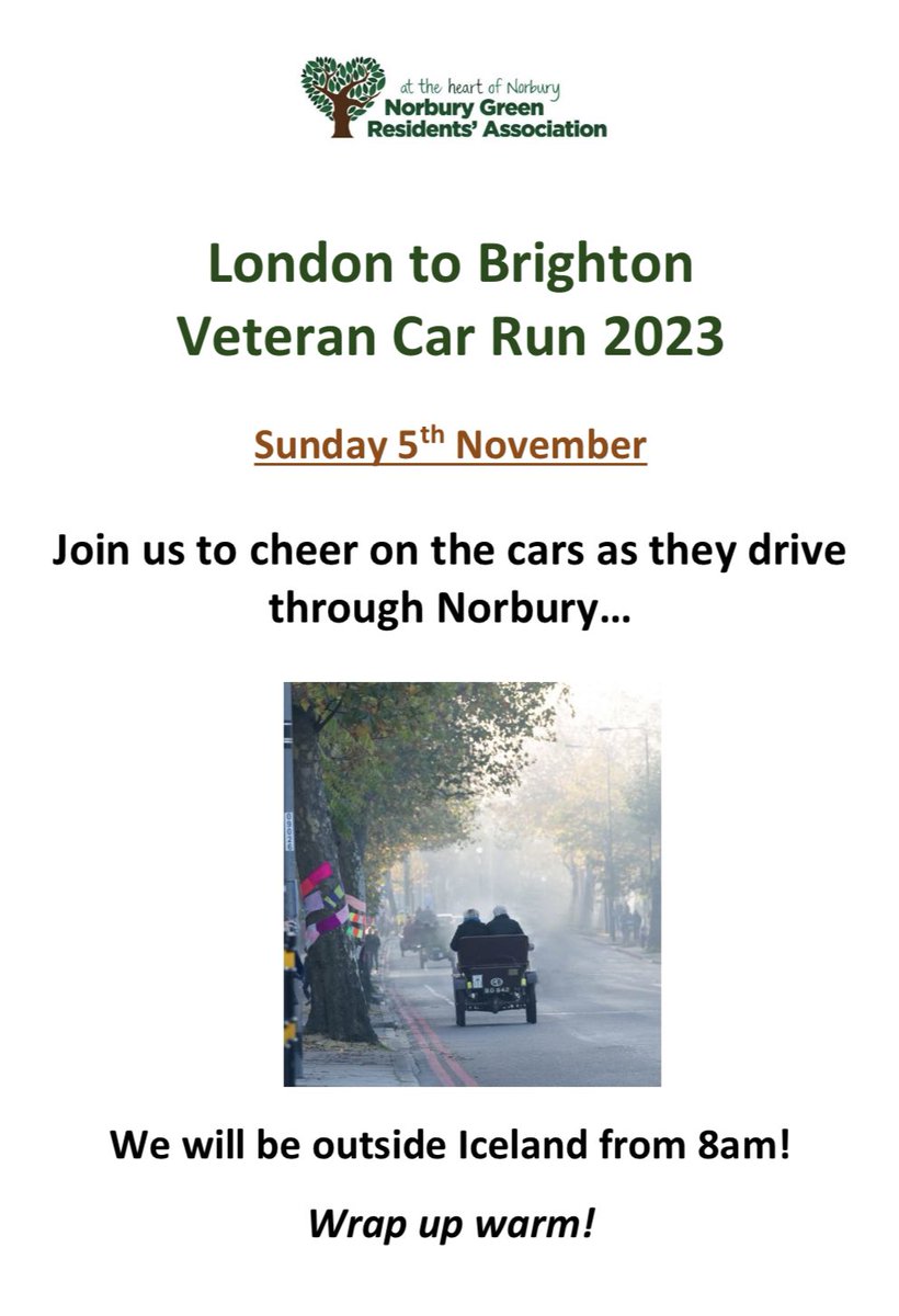 Veteran Car Run 2023
Join us on 5th November to cheer on the cars 😊
#veterancarrun 

Here is the route guide: veterancarrun.com/route-guide