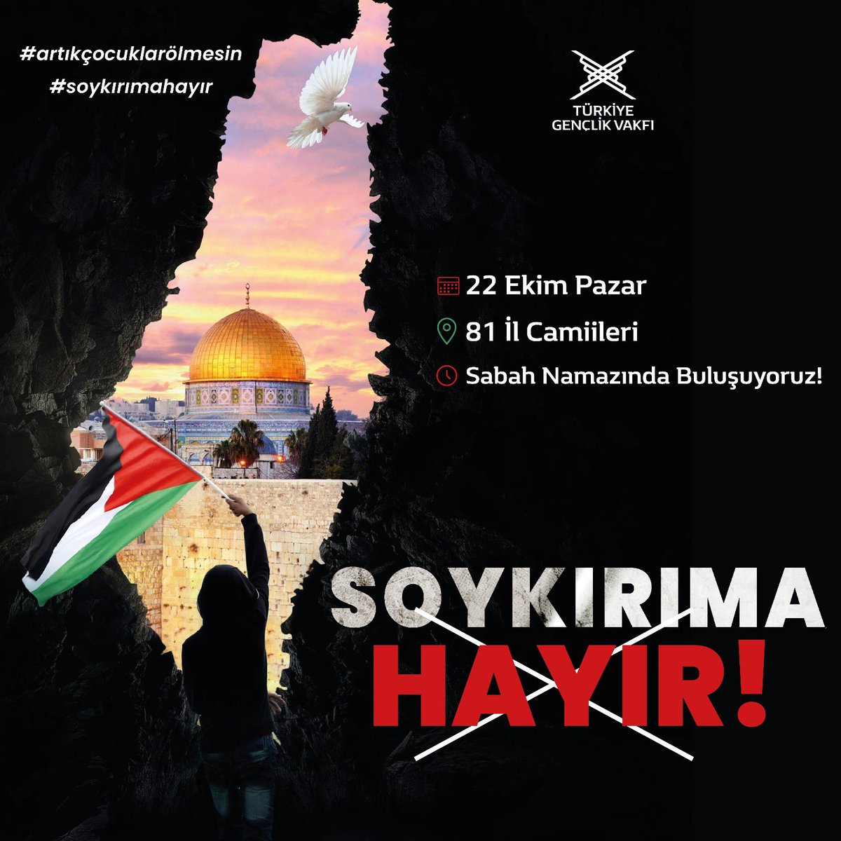 Tugvacpinar's tweet photo. Mazlumun dinmek bilmeyen gözyaşına umut olmak için buradayız!

81 il camilerinde sabah namazında Filistin'in sesi olmak için buluşuyoruz!

#artıkçocuklarölmesin
#soykırımahayır https://t.co/bbQrS0IxFh