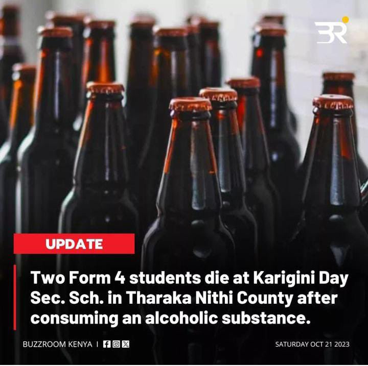This is heart-breaking - Two students die after consuming an alcoholic substance in Kenya 

#AlcoholHarms and should be taxed heavily so as to reduce consumption among young people 

#SCADCares 
#AlcoholPolicy
#KenyaMTRS
#AlcPolPrio 
#AlcoholAwarenessKE