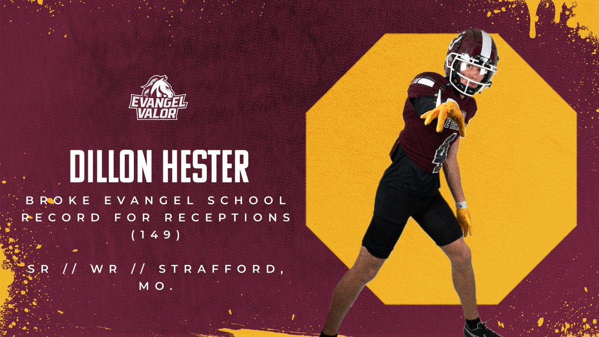 With his first reception this afternoon, WR Dillon Hester has broken the Evangel school record for receptions in a career. Congratulations, Dillon!

#CodeMaroon