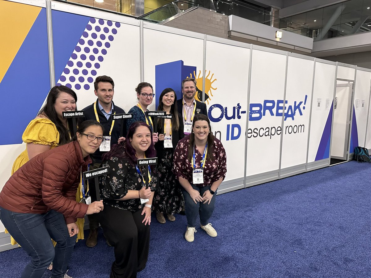 With time slots filling up each day, the Out-BREAK! Escape Room quickly became an #IDWeek2023 attendee favorite! Huge shout out to our team of organizers, @adarsh_bhimraj, @swinndong, @PaulPottingerMD, @ERistagno, @shaq_MD, @doctordianasaur, @RachelWattier, @klusardi41,…