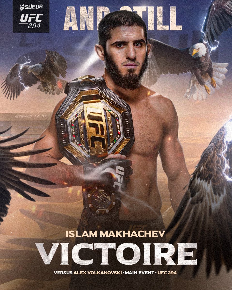 LaSueur_off's tweet photo. AANNNDDD STILLLL 🏆🦅

ISLAM MAKHACHEV MET KO ALEXANDER VOLKANOVSKI DANS LE 1ER ROUND ! 😱🤯

#UFC294 https://t.co/4ZoCVBG4PG