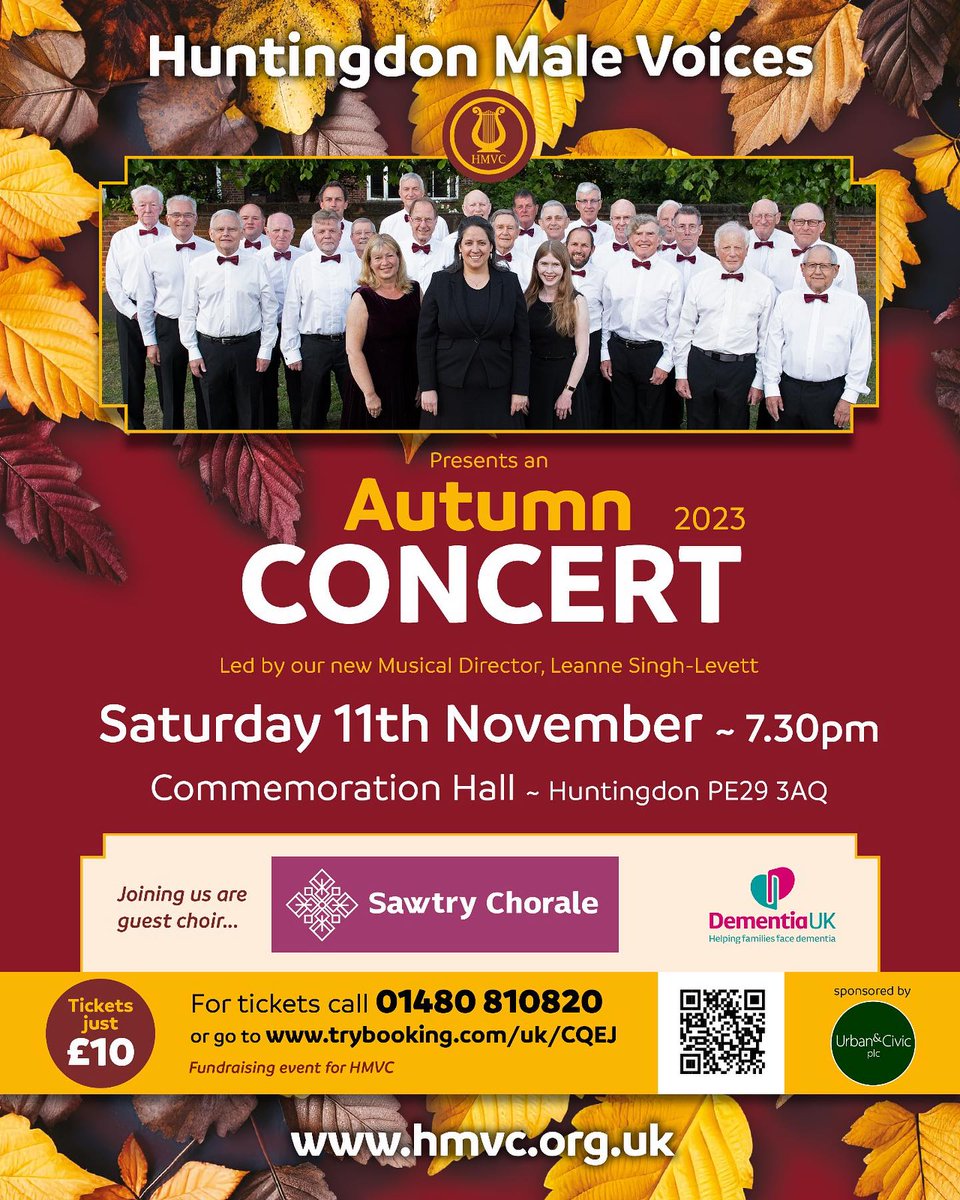 HelenRo88542779's tweet photo. 🎶Huntingdon Male Voice Choir &amp; guest choir Sawtry Chorale present an Autumn Concert on Saturday 11th November 7.30pm at Commemoration Hall #Huntingdon #Cambridgeshire. Tickets are now on sale. @DementiaUK #SawtryChorale #HMVC #choir #livemusic #Autumn #Concert #Huntingdonshire https://t.co/zQiyHZG15B