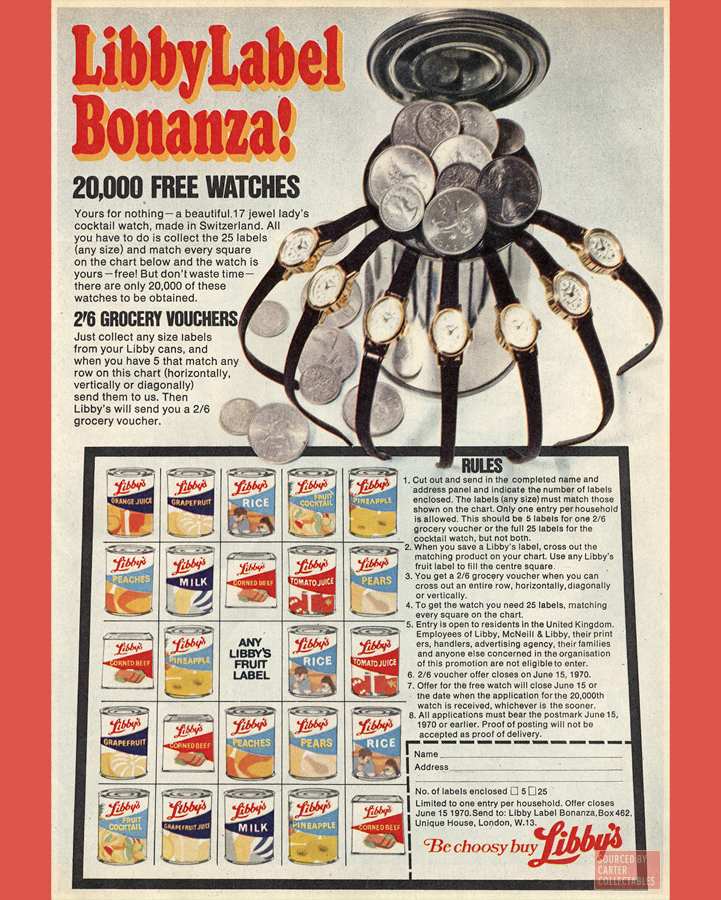 Libby Label Bonanza! Lots of old tins to drool over. 1970 advert. #VintageAdvertising #BritishBrands #GreatBritishFood #1970s #1970