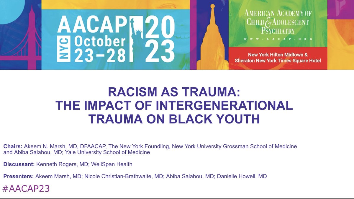 Abiba Salahou, MD (@abibasalahoumed) on Twitter photo Excited #AACAP2023 and for our presentation: "Racism as Trauma: The Impact of Intergenerational Trauma on Black Youth". Presenting with incredible mentors <a href="/Drnicolecb/">Dr Nicole Christian Brathwaite, MD</a> <a href="/_Doc_Ak/">Akeem N. Marsh, MD, DFAACAP</a> and the brilliant <a href="/DanielleAnesta/">Danielle Howell, MD</a> #aacap #MedTwitter #psychtwitter
<a href="/YalePsych/">Yale Psychiatry</a> <a href="/AACAP/">American Academy of Child & Adolescent Psychiatry</a>
See you there! Excited #AACAP2023 and for our presentation: "Racism as Trauma: The Impact of Intergenerational Trauma on Black Youth". Presenting with incredible mentors <a href="/Drnicolecb/">Dr Nicole Christian Brathwaite, MD</a> <a href="/_Doc_Ak/">Akeem N. Marsh, MD, DFAACAP</a> and the brilliant <a href="/DanielleAnesta/">Danielle Howell, MD</a> #aacap #MedTwitter #psychtwitter
<a href="/YalePsych/">Yale Psychiatry</a> <a href="/AACAP/">American Academy of Child & Adolescent Psychiatry</a>
See you there!
