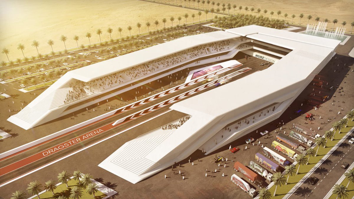 A rare glimps for you into my Racetrack design activities and business. WurzDesign version how a dragster arena should look. we design (synergies between) tracks &amp; architecture.