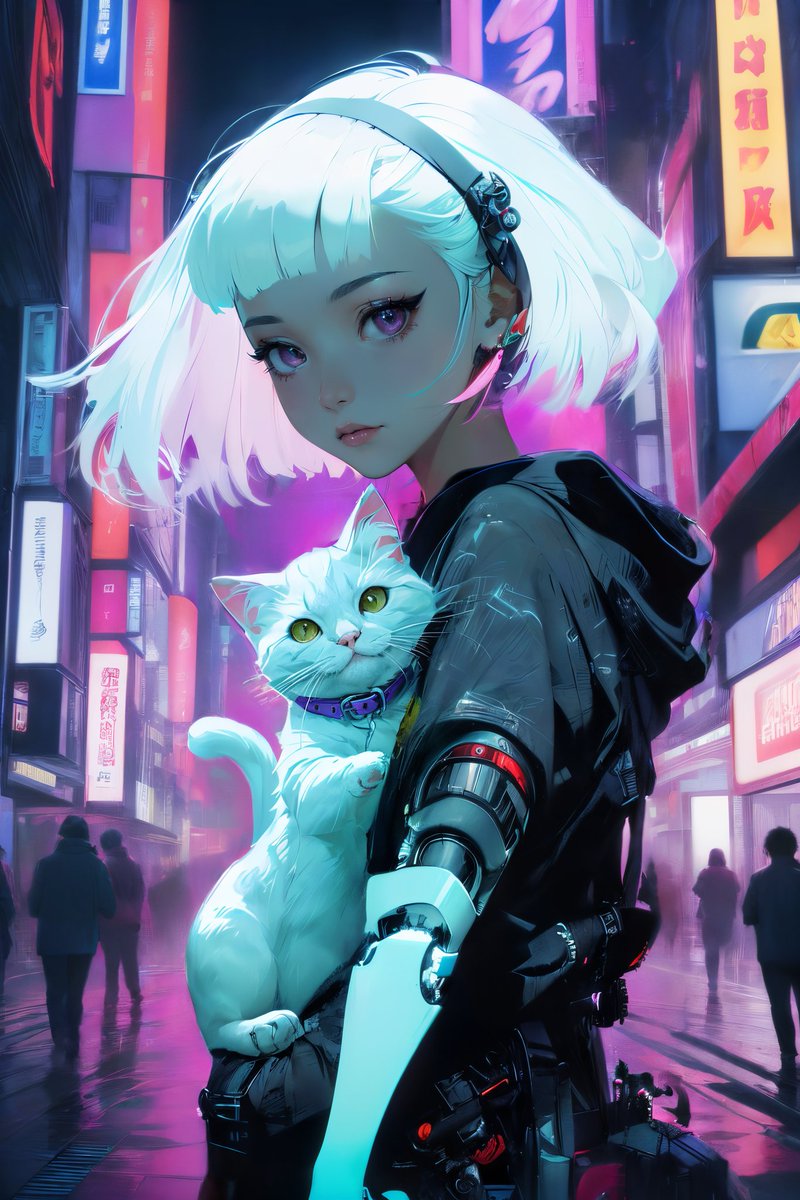sodiem_ai's tweet photo. [ The Companion ] 

#cyberpunk #edgerunners
#neoncity
#whitecat #cyborggirl
#animeart #animegirl
.
.
.
#aigeneratedart #AIart #aiartcommunity #aiartwork #aiartcreator #generativeartwork 
#AIイラスト #AIグラビア #AI美女 https://t.co/KYhUHbHORC