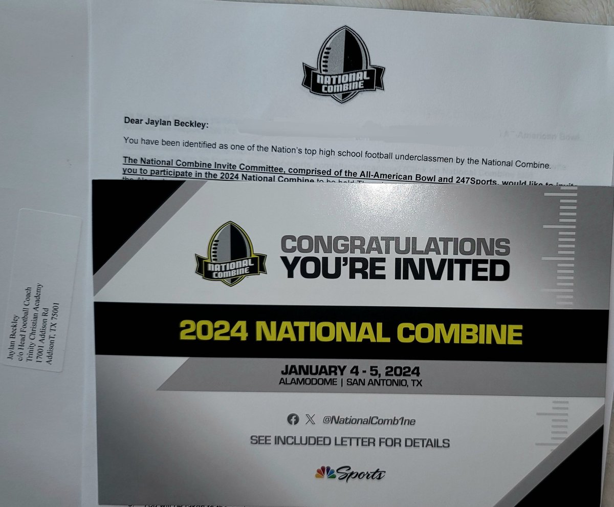 Honored to be selected to compete in the #AllAmericanBowl 🇺🇸🏈combine. Thank you @AABonNBC 🙏 #SeekFirst @TCAAddisonFB @HC_Hayes @GregJohnston67 @CoachMack28 @J_Clint @TCA_Addison @247Sports @NationalComb1ne #TXPSFB #TexasHSFootball #AllAmerican #NBC #247Sports