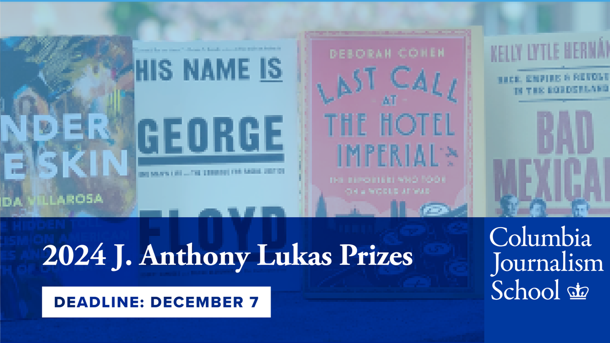 Applications for the 2024 #LukasPrizes are open through December! These award recognizes excellence in nonfiction, from WIPs to bestsellers! Learn more and apply today: journalism.columbia.edu/lukas