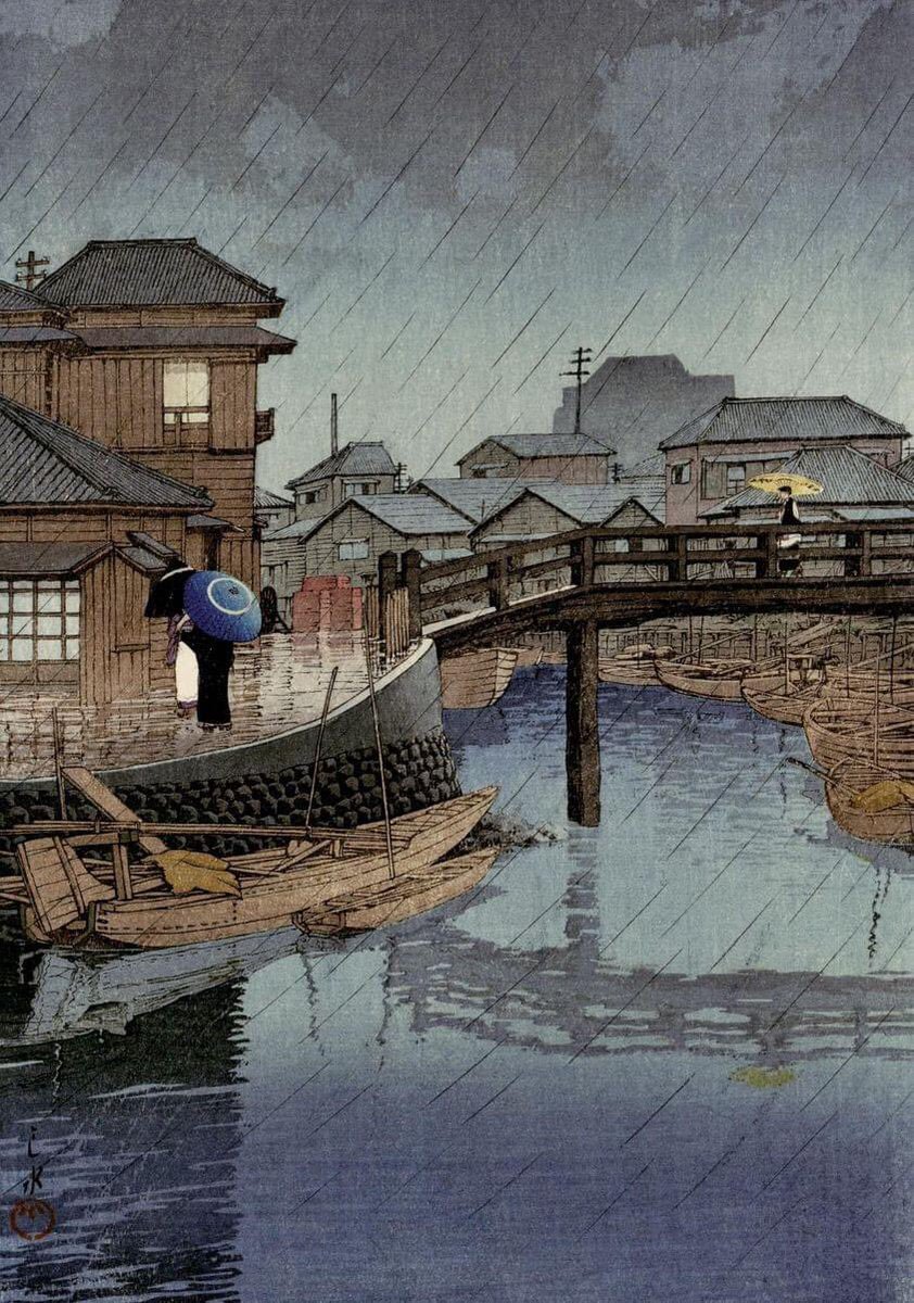 Kawase Hasui (Japan, 1883-1957) - "Rain in Shinagawa" 1931
