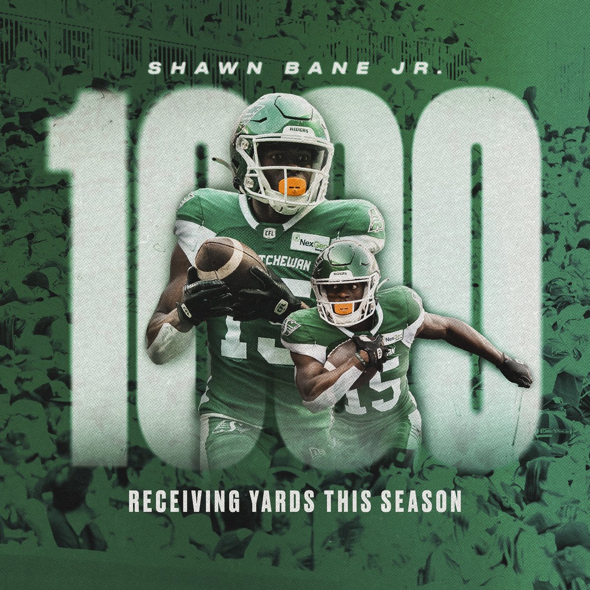 sskroughriders's tweet photo. Bane 1K

@shawn_Banejr reaches the 1,000 yard plateau — what a way to mark his first season in Green &amp; White!

#ALLINGREEN https://t.co/TVGciFoLa5
