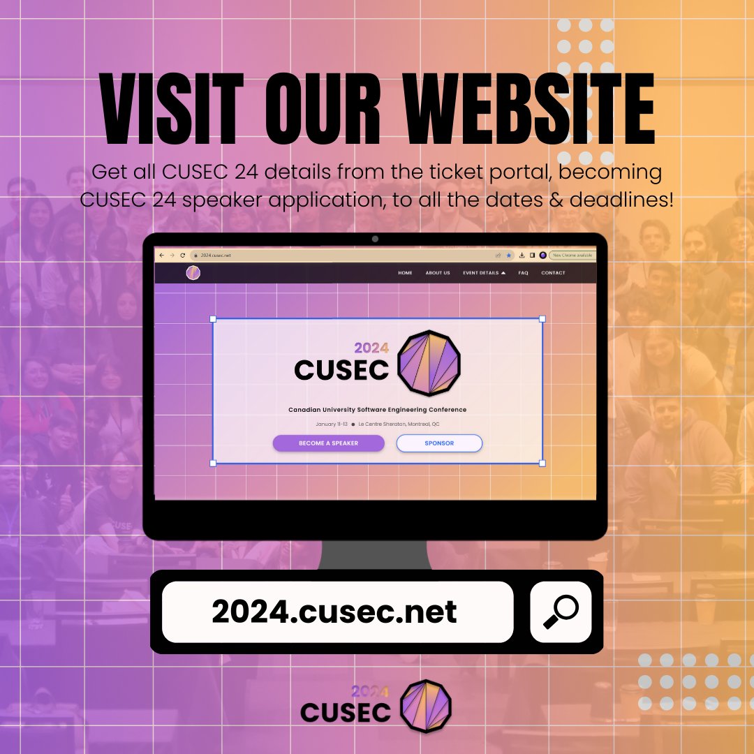 cusec's tweet image. 2024.cusec.net
Check out our website for more details, NOW!!! 
#cusec24 #cusec #cucil #conférence #softeng #tech #technology #Canada #montreal