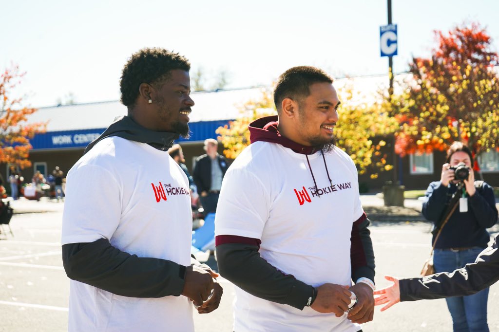 Community-building was in full force today at the Melrose Fall Festival in Roanoke! @hokiesfb’s Antwaun Powell-Ryland, Josh Fuga, and Pop Watson were there on behalf of <a href="/RoanokeAlliance/">Roanoke Prevention Alliance</a> and had a great time with local kids, community leaders, and organizations. #Hokies #UtProsim