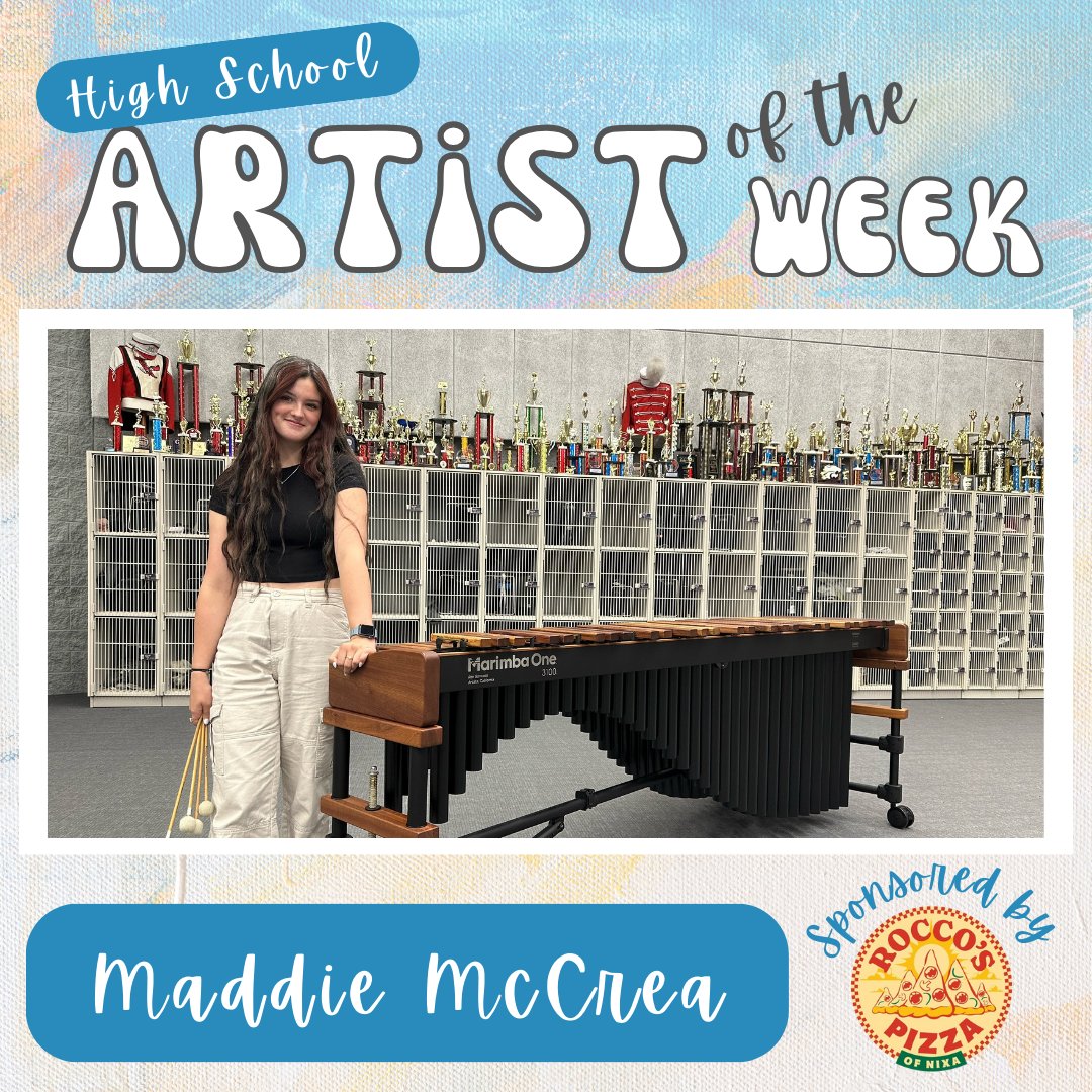 nixaschools's tweet photo. 🥁 The High School Artist of the Week is Maddie McCrea! Artist of the Week is sponsored by Rocco's Pizza of Nixa. 🥁

“Maddie is one of those students you come to rely on. She follows through with tasks and leads her peers with a smile." - Craig Finger, director of @nixabands 👏 https://t.co/JPWoHa2MlW