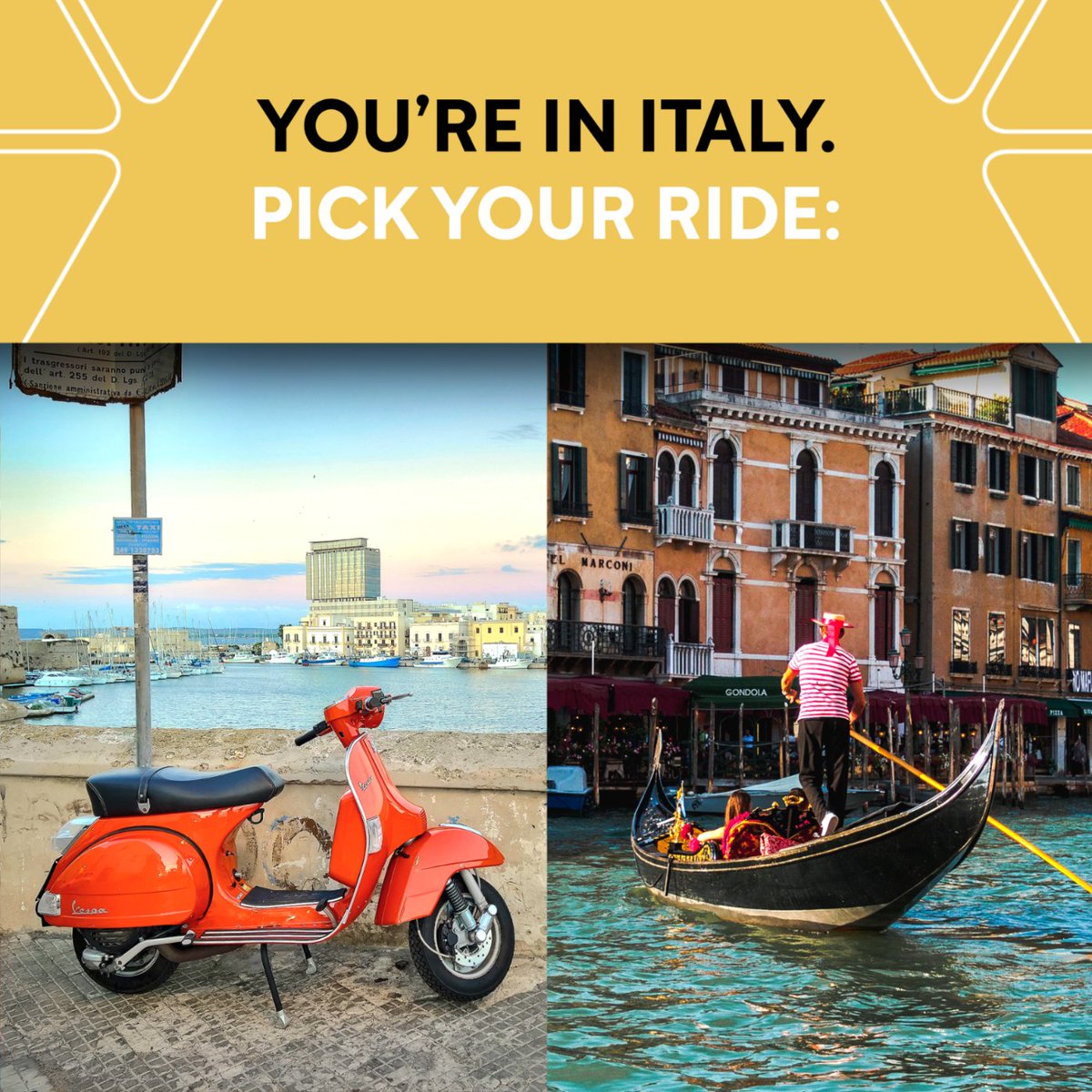 How are you getting to the trattoria? Comment below whether you’re riding or rowing!