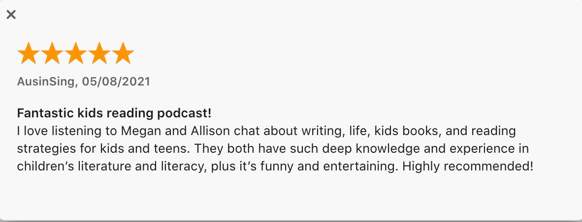 We love reading your reviews for #yourkidsnextread podcast!

@daleyreads and I love creating each episode and it's a thrill for us that our listeners are loving them too!

Find them here (and leave us a review too!): apple.co/3DOfmRo