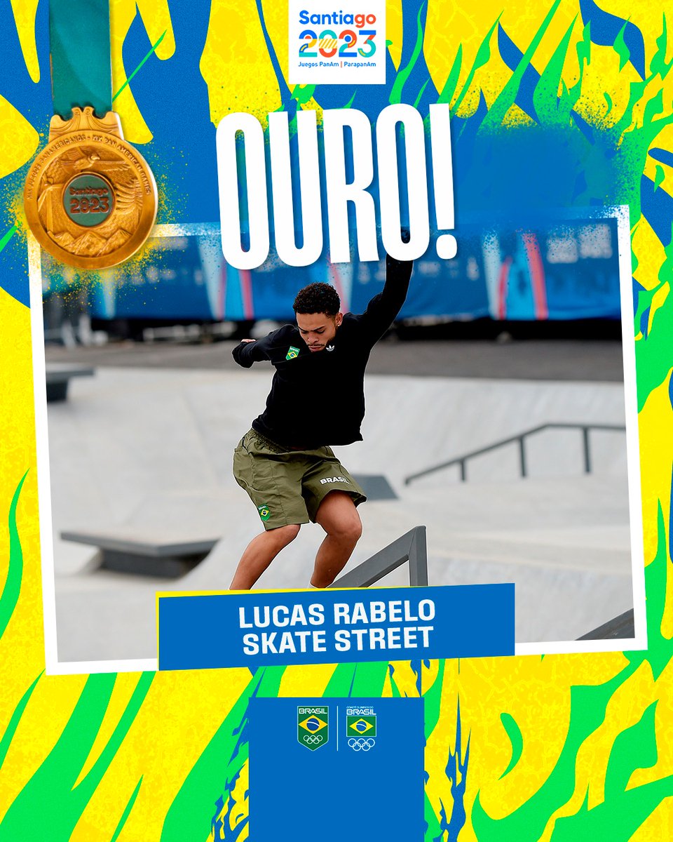 timebrasil's tweet photo. MAIS UM OURO NO SKATE! 🥇
Lucas Rabelo conquista o segundo ouro do Time Brasil no Skate Street nos Jogos Pan-americanos Santiago 2023! 🇨🇱
O skatista faz 264.65 pontos na final e coloca o Brasil mais uma vez no topo do pódio! 💚💛
▶️: https://t.co/ZavuKzCCuJ
📺: https://t.co/RP0pUrJK8m
📸: Alexandre Loureiro/COB