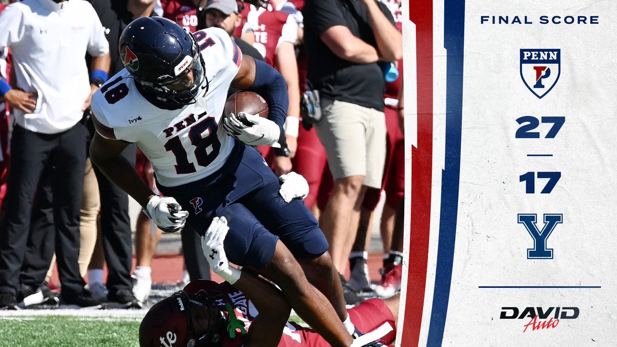 PennFB's tweet photo. A complete performance in all three phases, the Quakers leave The Nutmeg State with a gigantic @IvyLeague victory over Yale to improve to 4-0 on the road this season!

📰 https://t.co/zAFEIgD7ak

#FightOnPenn x #BEGREAT https://t.co/hl0SpZhJKM