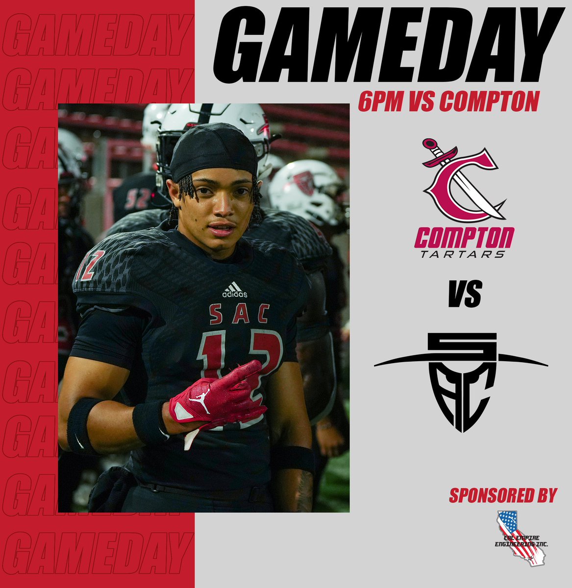 GAMEDAY FB 🆚️ Compton 🕕 6PM 📍Santa Ana Stadium 💻 rb.gy/yzihq #SACDons #SACFB