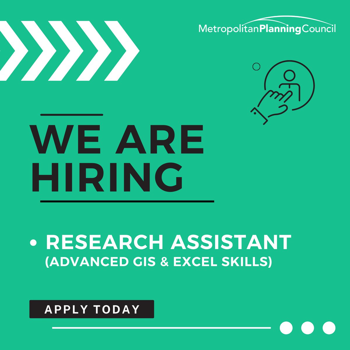 Metroplanners's tweet photo. Do you have advanced GIS and Excel skills? If so, consider applying for the open 'Research Assistant' role on the MPC team! To learn more and apply, visit https://t.co/XvFGt9PcbC or click the link in our bio.

#Hiring #ChicagoHiring #Research https://t.co/bdn0xrMjM1