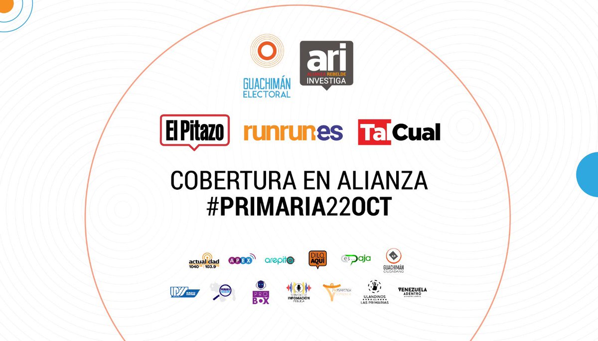 ipysvenezuela's tweet photo. 🗳️Durante la elección #Primaria22oct, la Alianza Rebelde Investiga estará con una cobertura especial e IPYS Venezuela formará parte a través de #RadioDemocraciaElectoral
Difundiremos información a través de nuestras redes sociales y el canal de Telegram 👉🏻 https://t.co/DJOLate0y0 https://t.co/ROlwetNNqZ