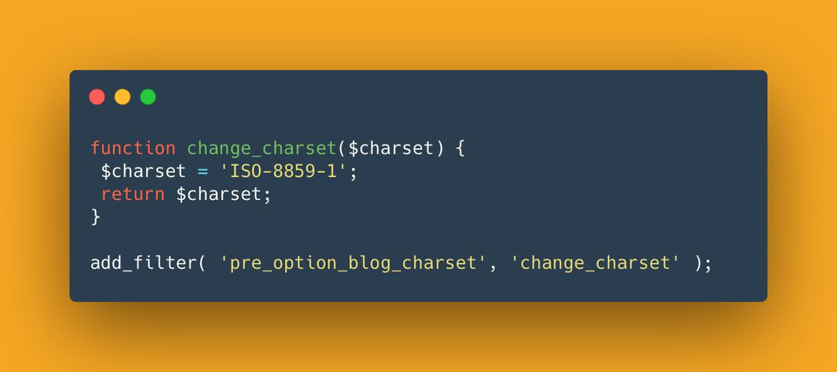 faisalahammadwp's tweet image. Did you know you can change the default charset of your blog using a handy filter? Try the following code snippet. 🚀
#WordPress #CodeSnippet #charset