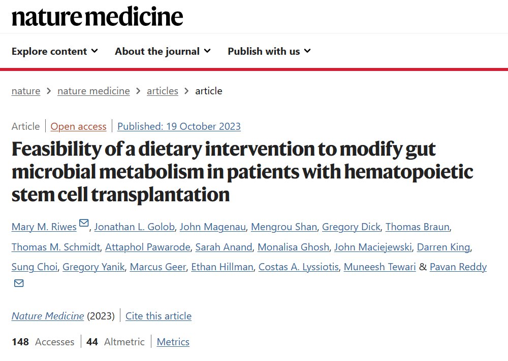 1/ Mary, Muneesh, & Pavan are not on Twitter, so let me blow this up💥 In short, 🥔 dietary approach 🥔 to address graft vs host disease in patients post stem cell transplant.